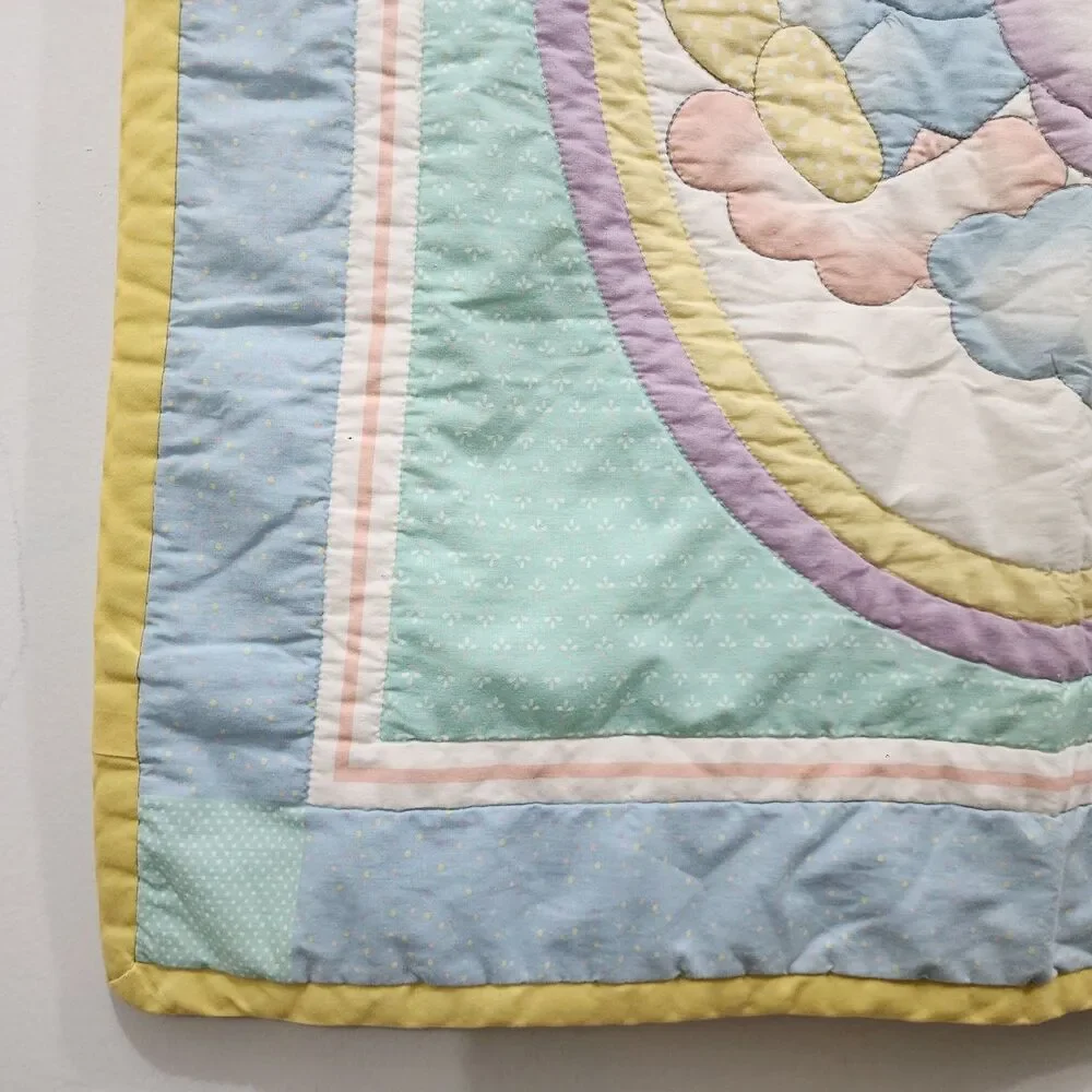 Vintage Bedtime Originals Teddy Bear Balloons Pastel Baby Crib Quilt Blanket